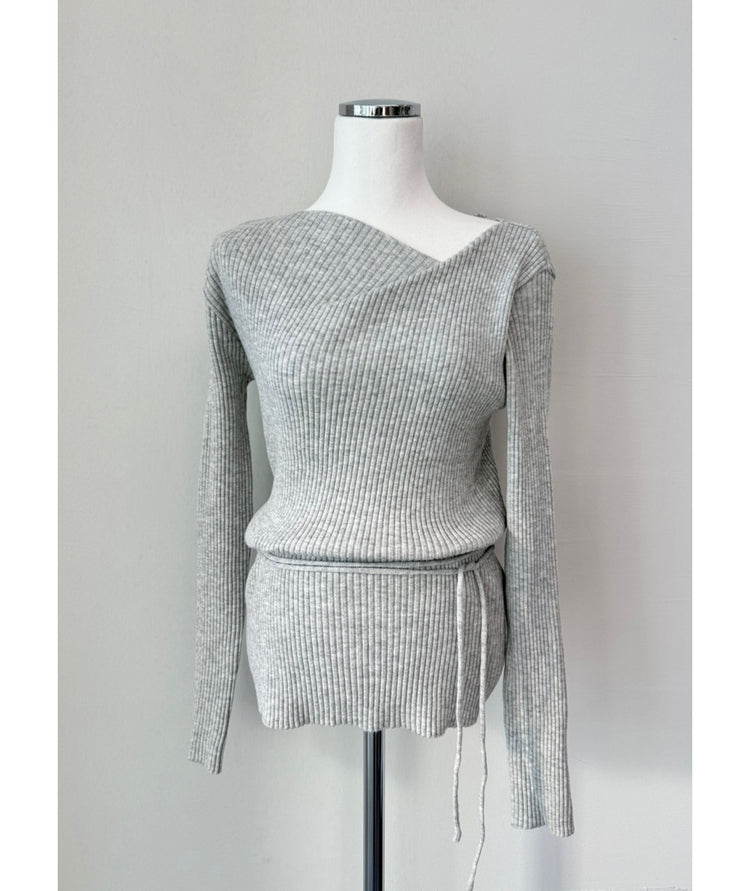 垂領綁帶修腰針織上衣