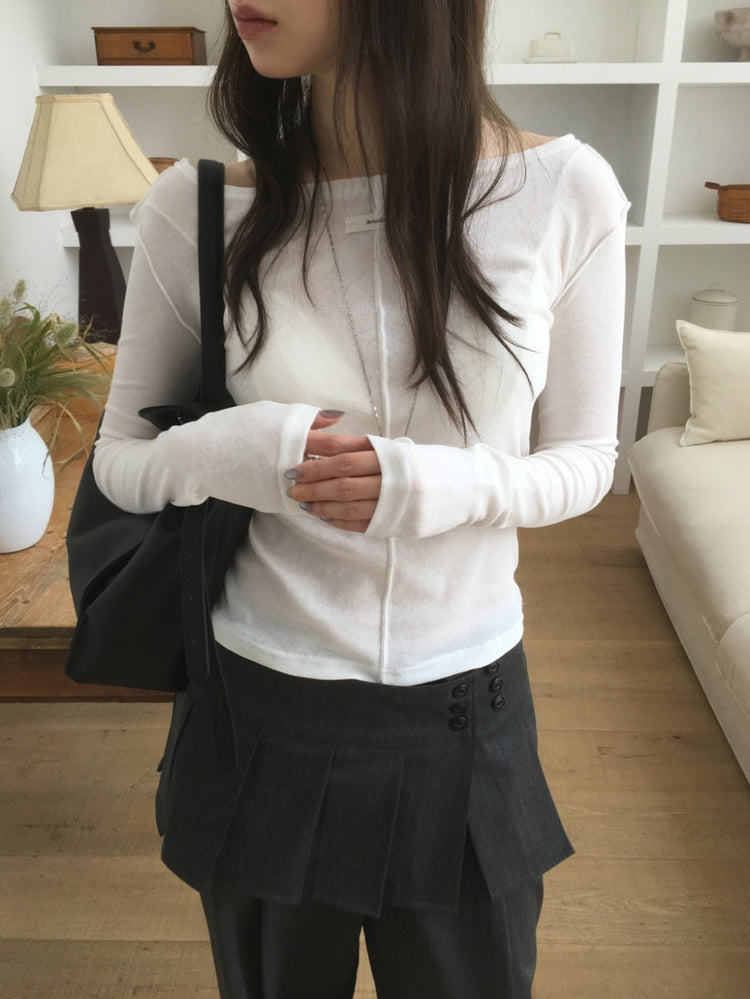 美色船領標籤骨線細節上衣