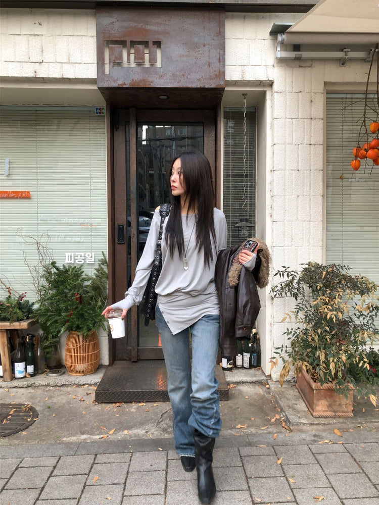 美肩側開叉指扣細節修腰連身裙