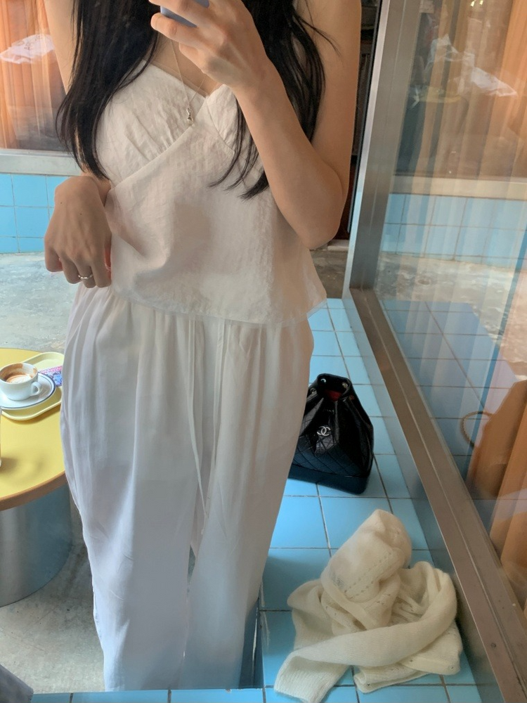 微透清涼荷葉邊褲頭細節直褲