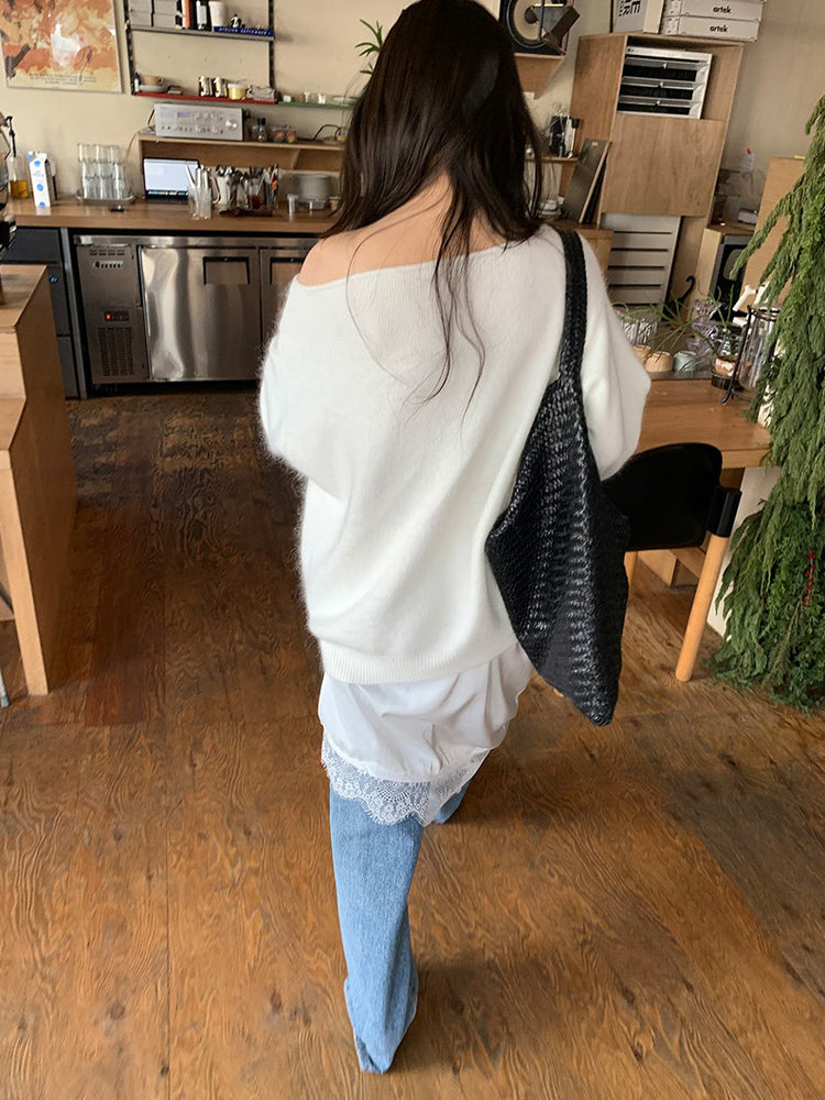 蕾絲邊光澤感不規則下擺裙