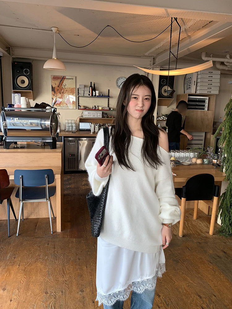 蕾絲邊光澤感不規則下擺裙