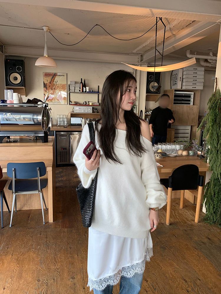 蕾絲邊光澤感不規則下擺裙