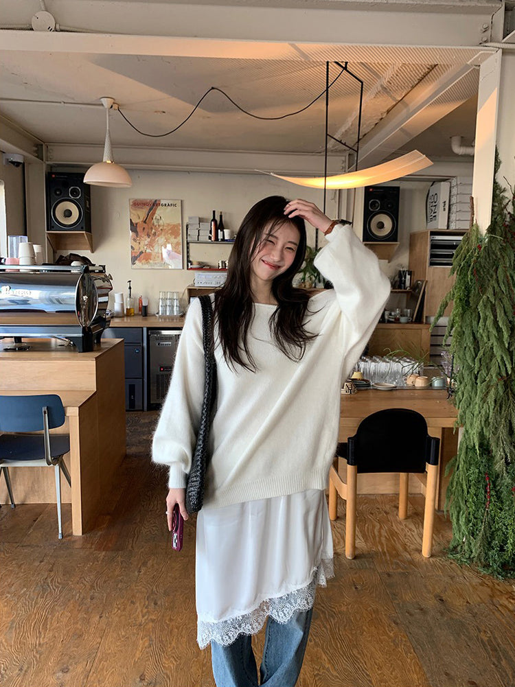 蕾絲邊光澤感不規則下擺裙