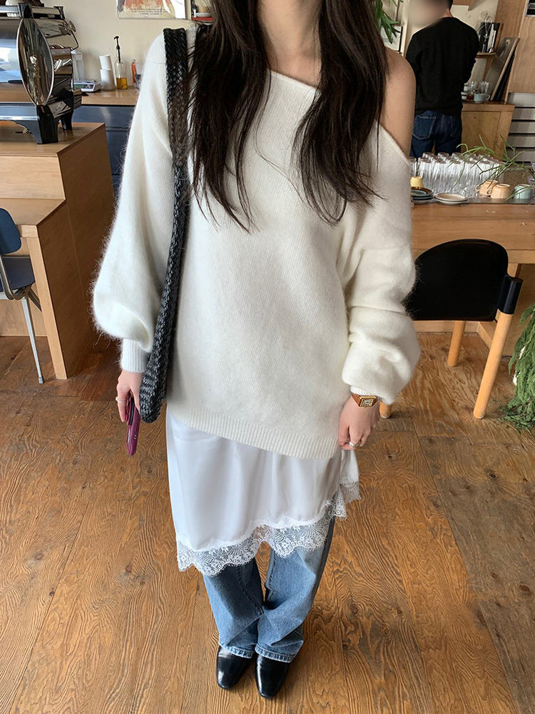 蕾絲邊光澤感不規則下擺裙