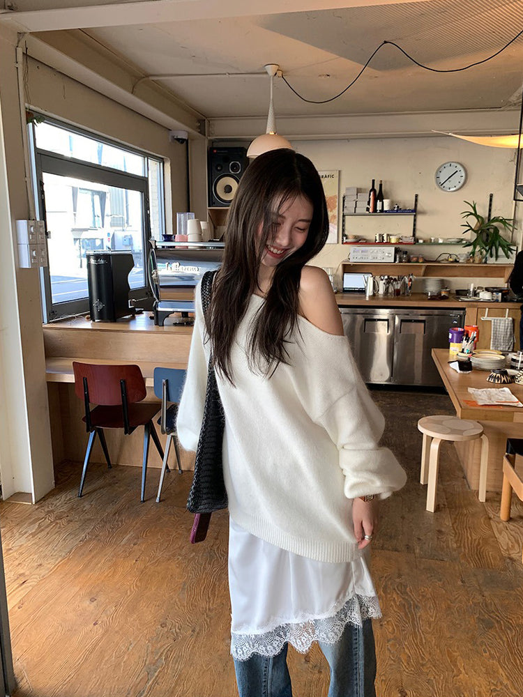 蕾絲邊光澤感不規則下擺裙