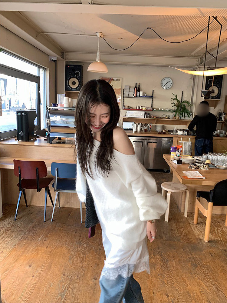 蕾絲邊光澤感不規則下擺裙