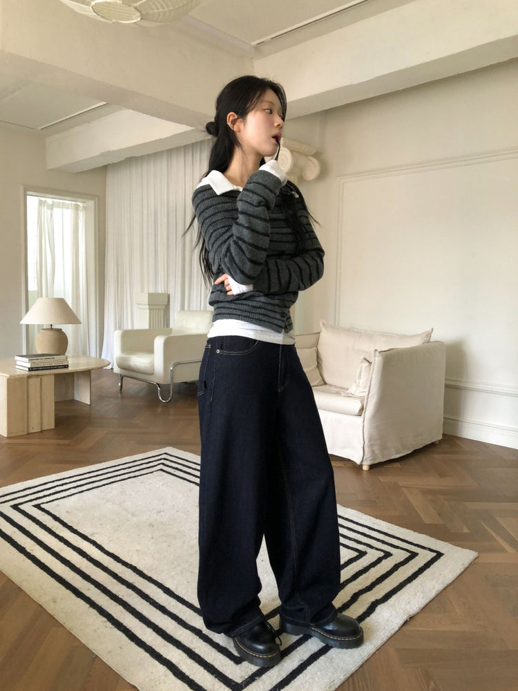 美肩下擺扣鈕細節針織上衣