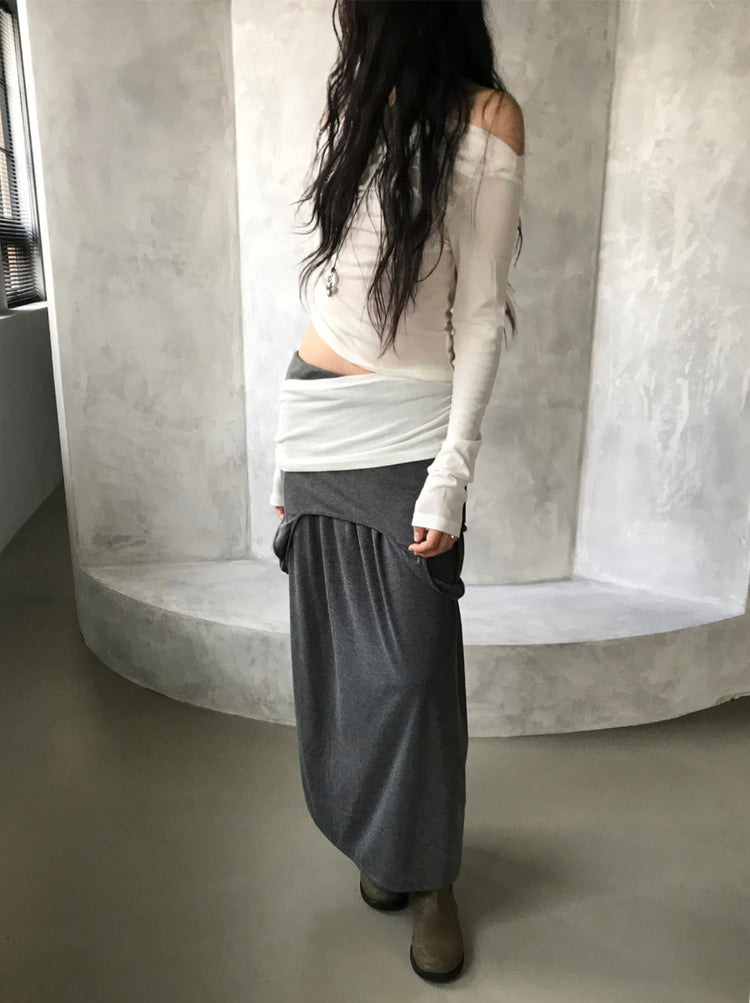 美肩側露腰細節上衣