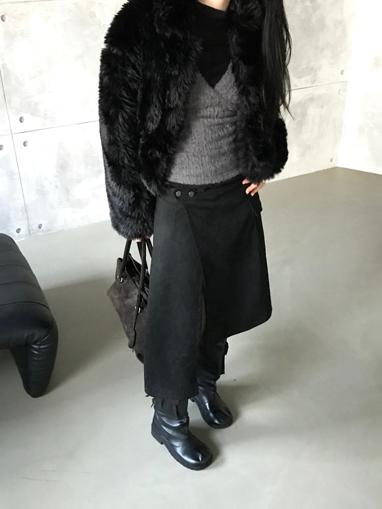 交疊側開叉不對稱細節裙