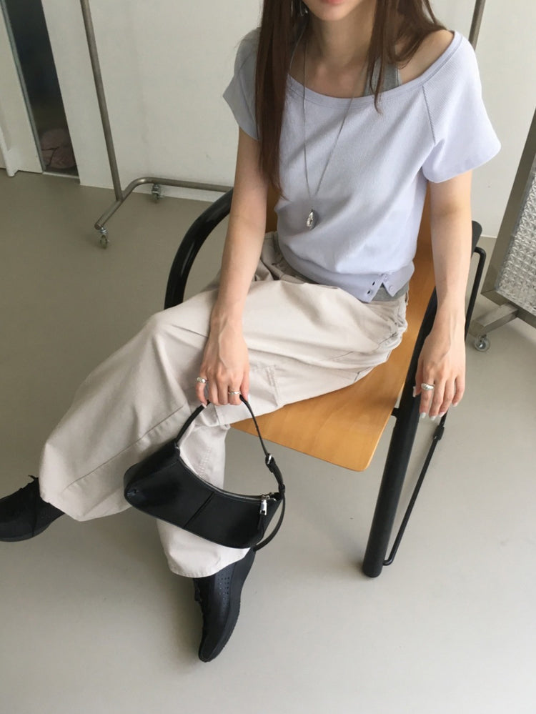 S/S 美肩撞色掛脖兩件式上衣