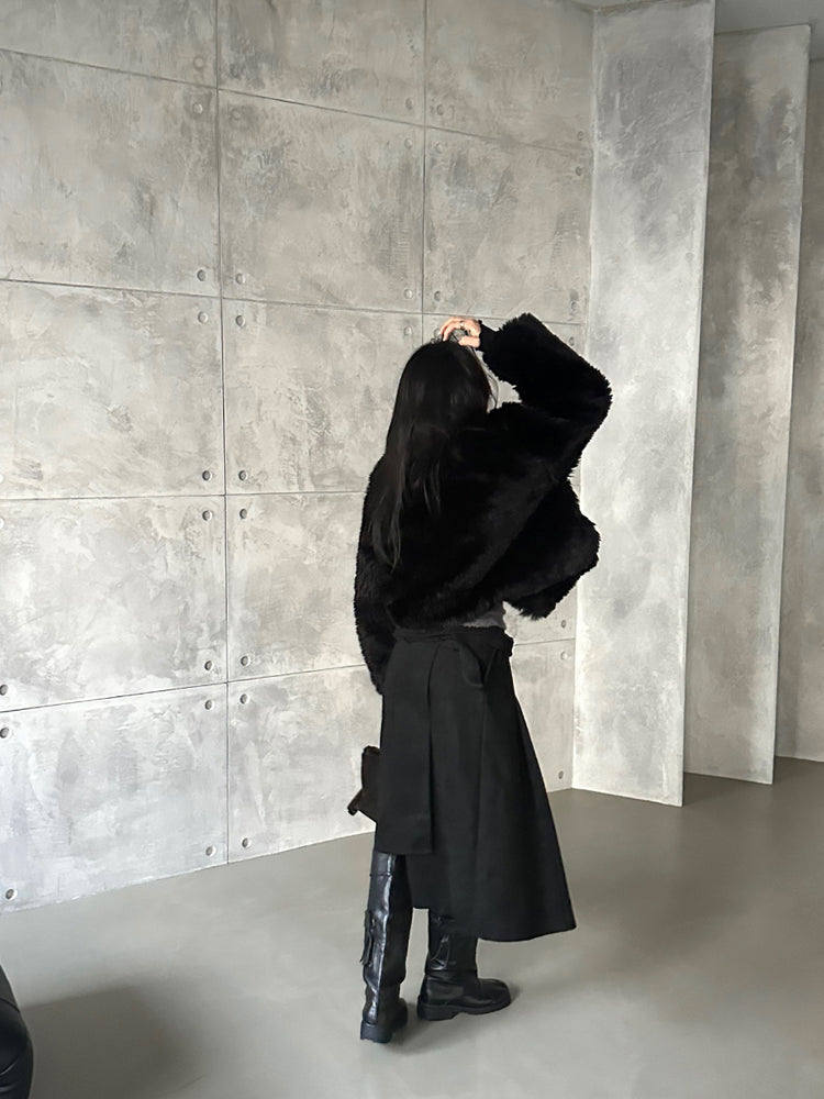 交疊側開叉不對稱細節裙