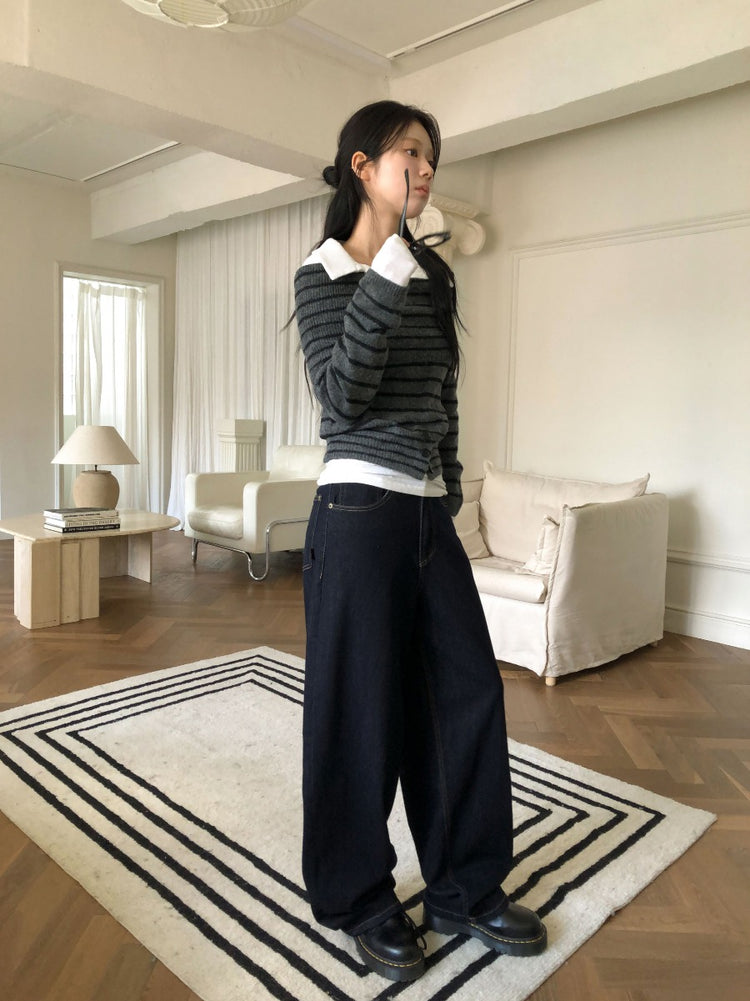 美肩下擺扣鈕細節針織上衣