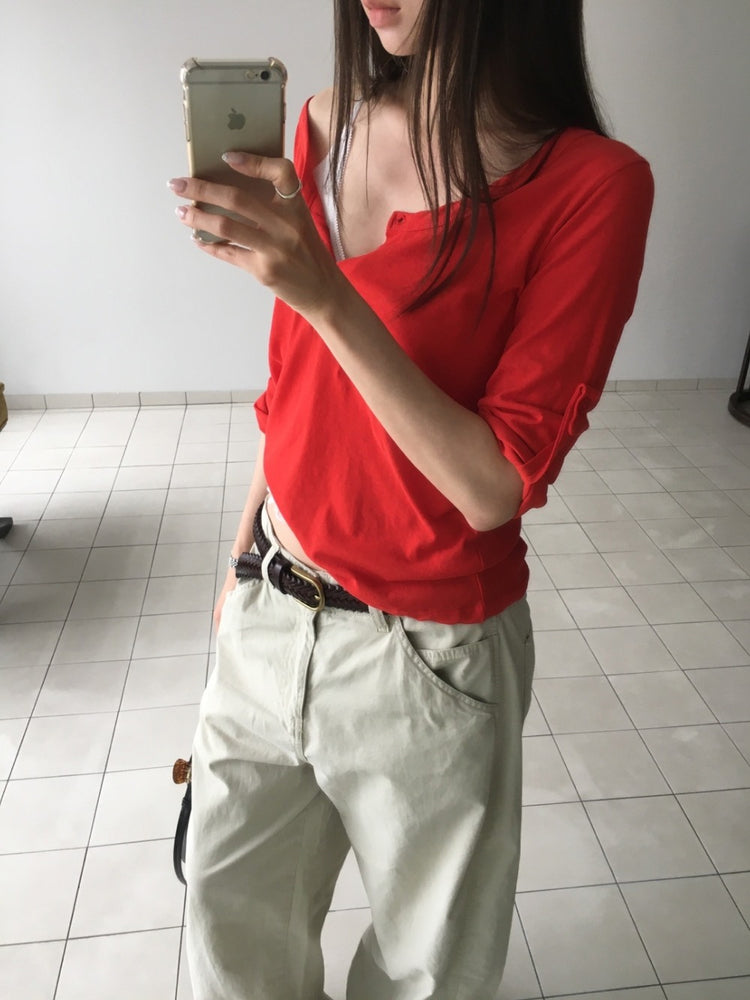 美色亨利領反折袖細節上衣