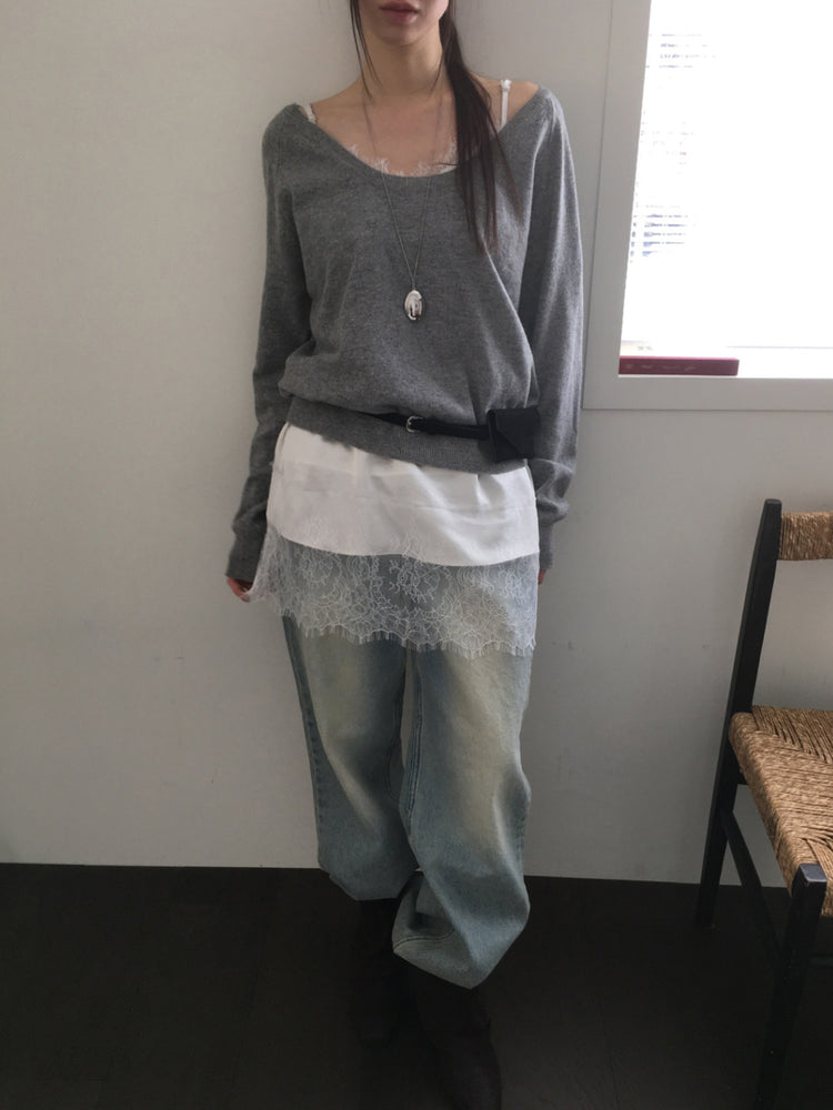 美色U領線細節針織上衣