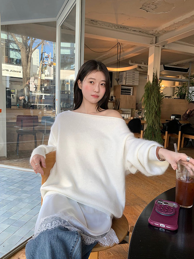 蕾絲邊光澤感不規則下擺裙