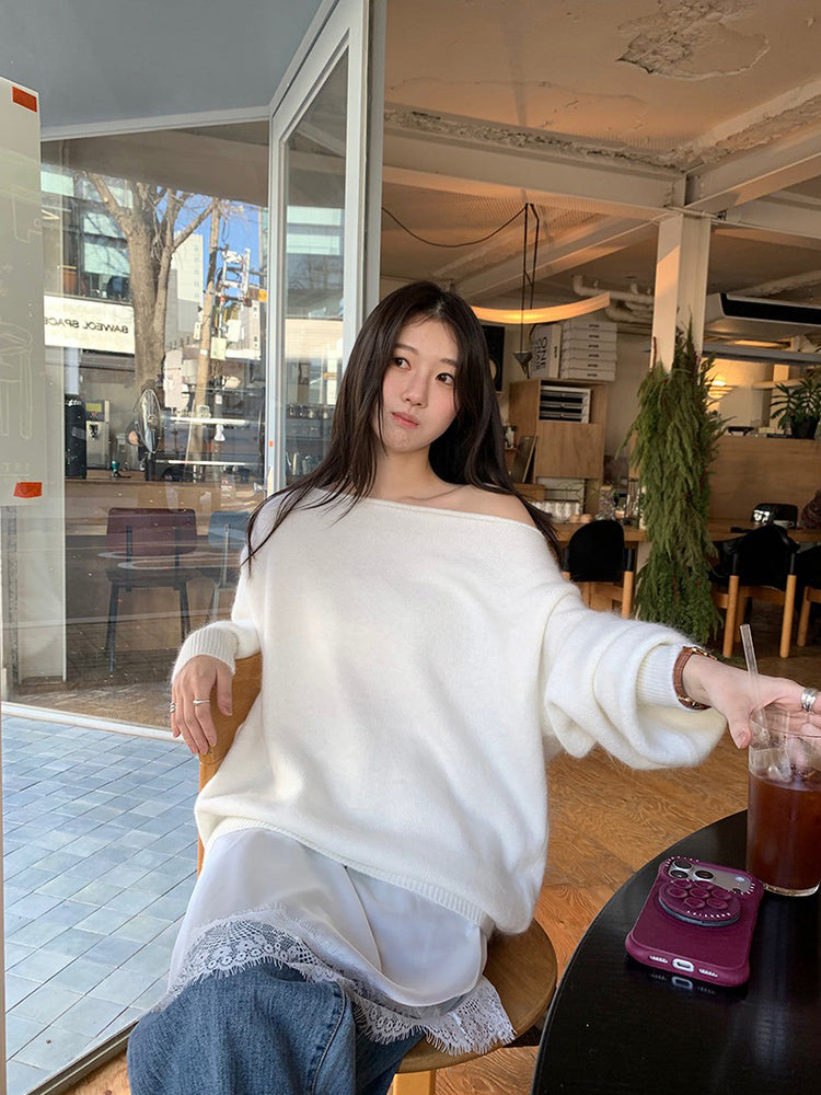 蕾絲邊光澤感不規則下擺裙