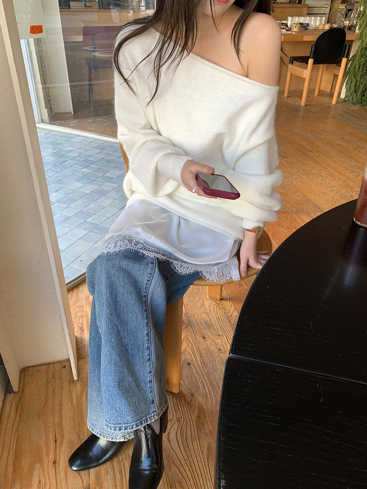 蕾絲邊光澤感不規則下擺裙