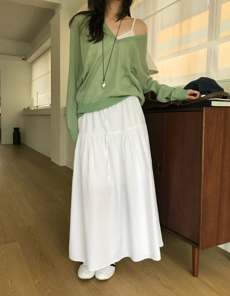 細腰頭抽繩壓褶傘裙