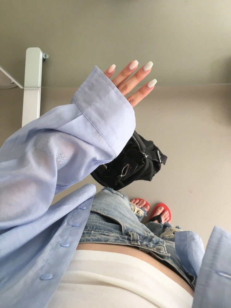 美色透膚背細節寬鬆襯衫