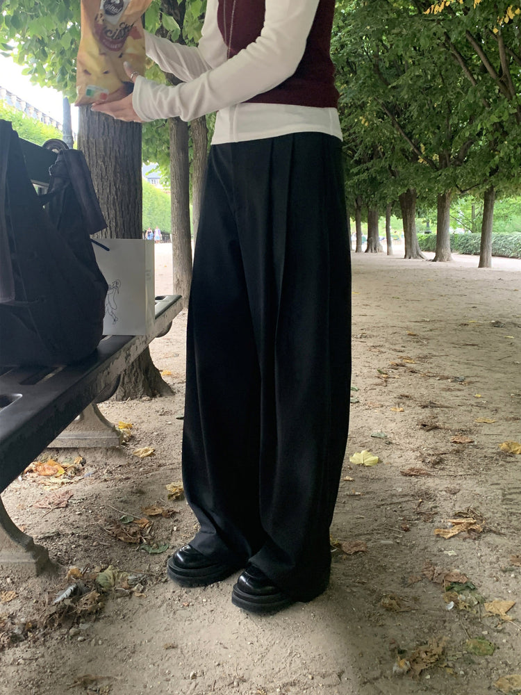 高質雙壓褶口袋細節直褲