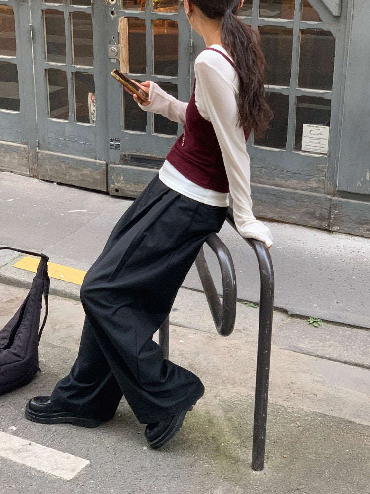 高質雙壓褶口袋細節直褲