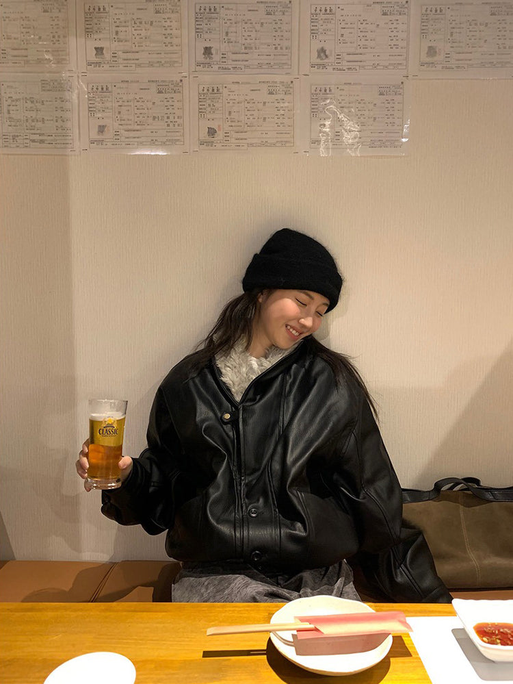 深V毛毛翻領皮外套