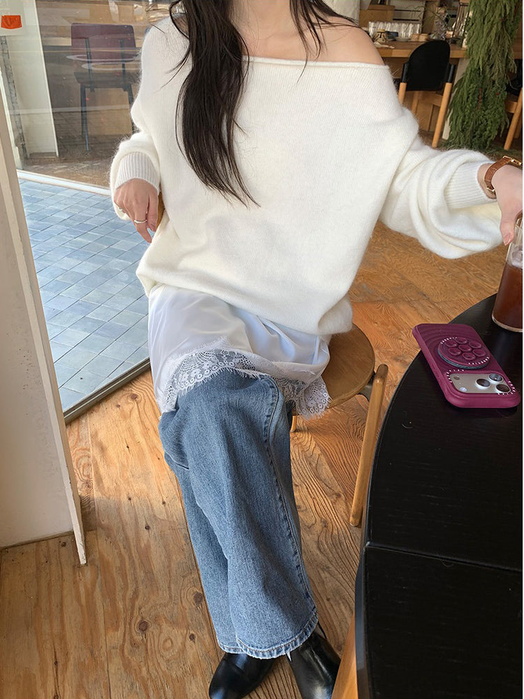 蕾絲邊光澤感不規則下擺裙