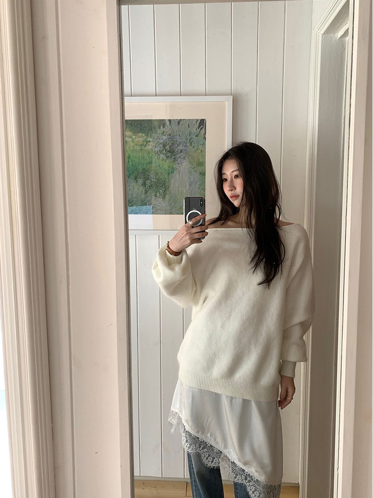 蕾絲邊光澤感不規則下擺裙