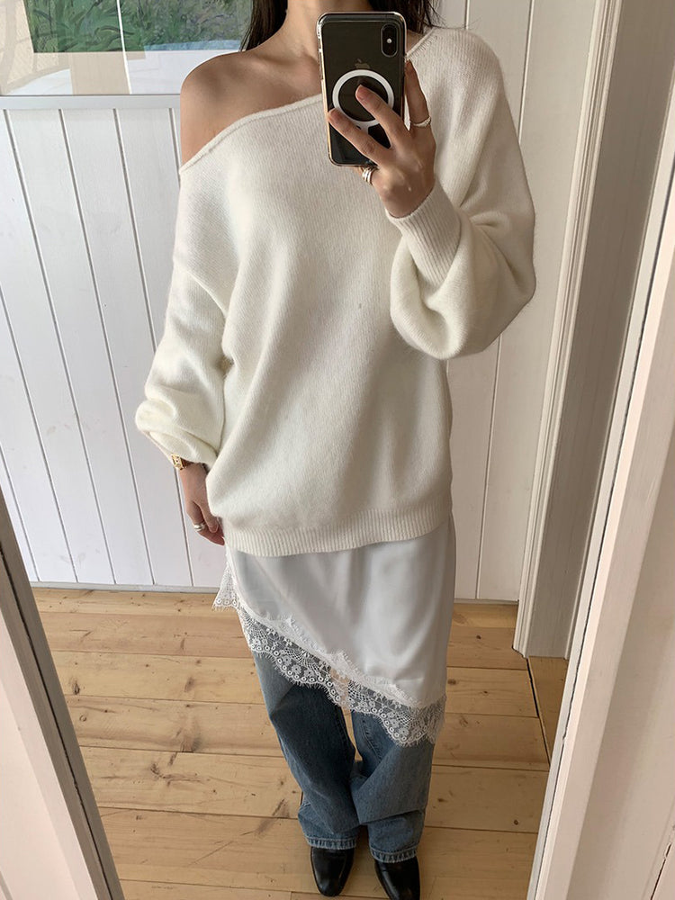 蕾絲邊光澤感不規則下擺裙