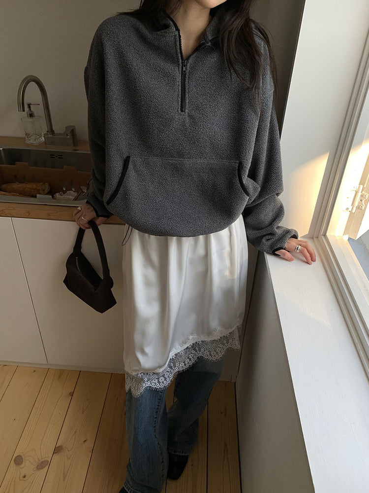 蕾絲邊光澤感不規則下擺裙