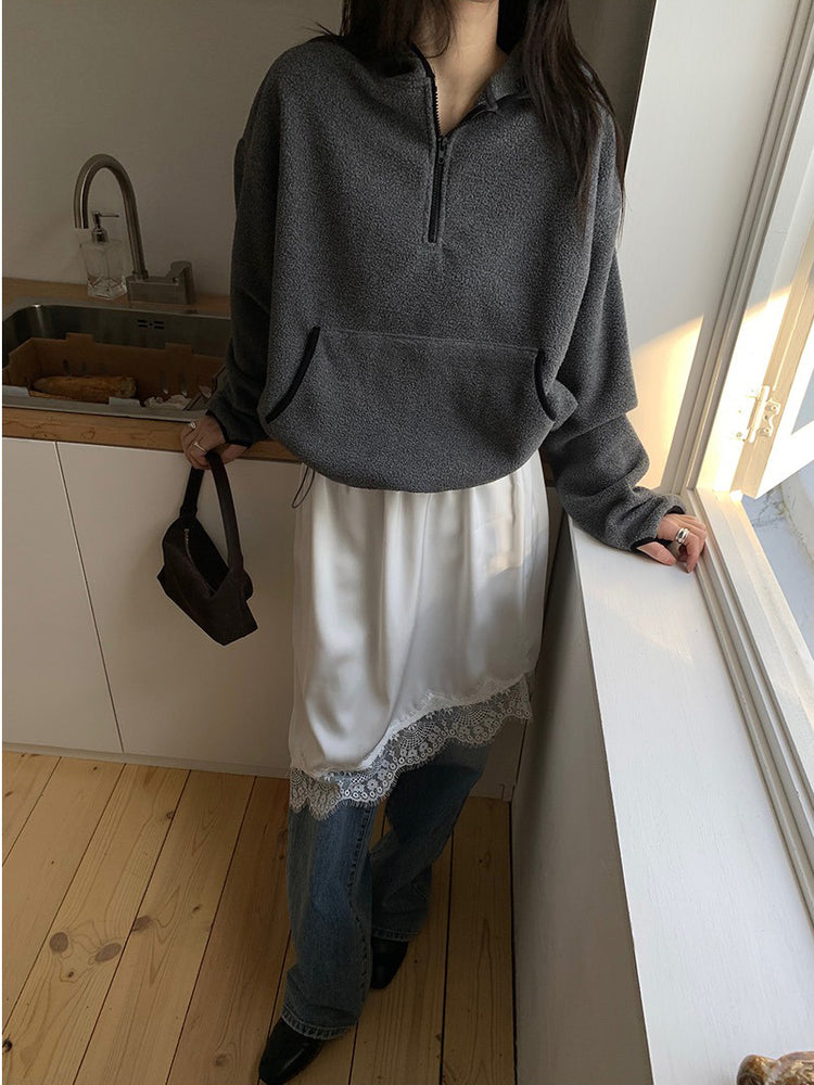 蕾絲邊光澤感不規則下擺裙