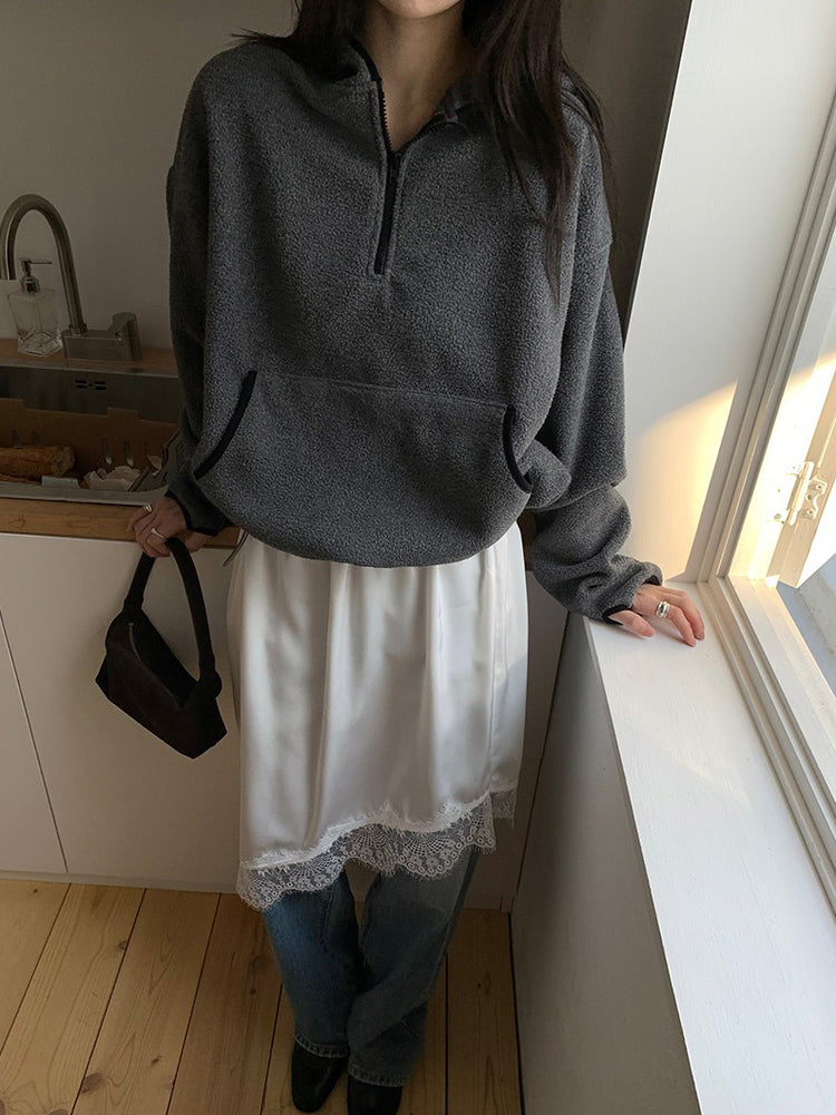 蕾絲邊光澤感不規則下擺裙