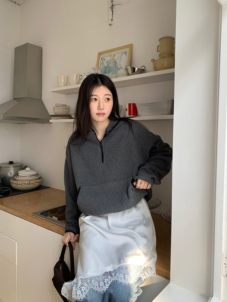 蕾絲邊光澤感不規則下擺裙