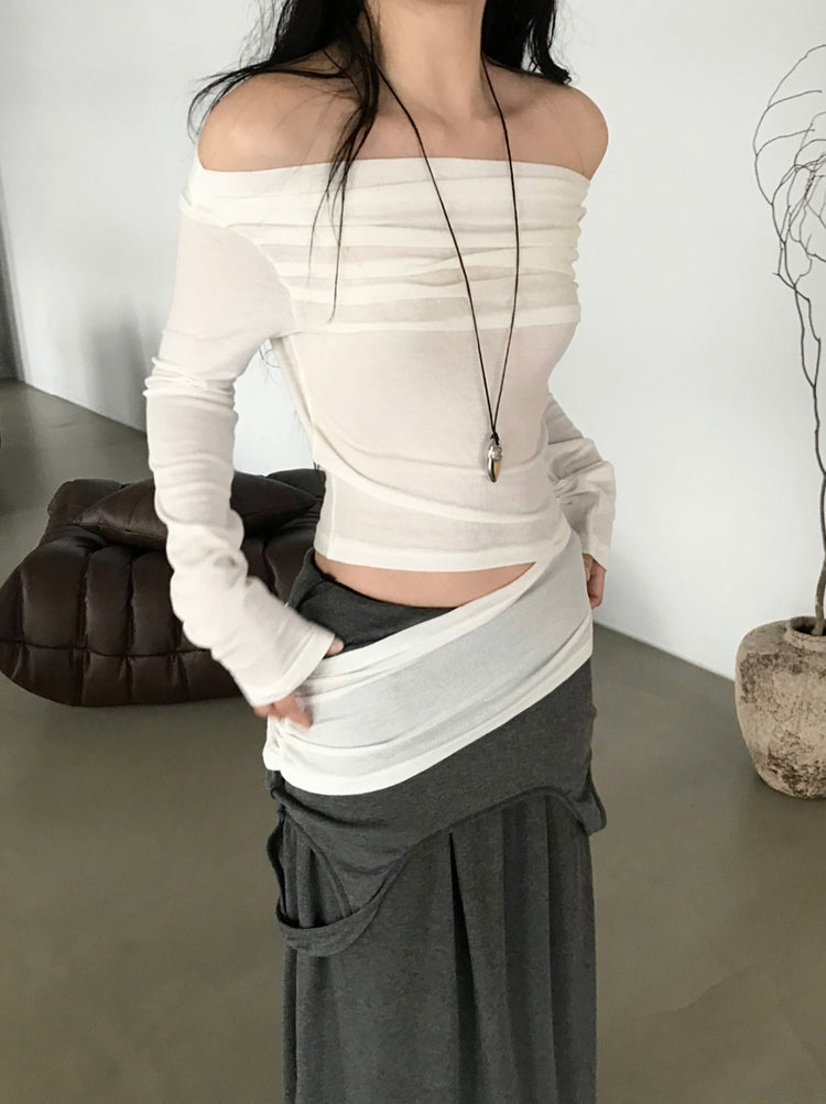 美肩側露腰細節上衣