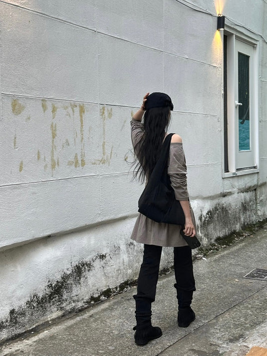 鉚釘扣細節美肩抓皺修腰連身裙