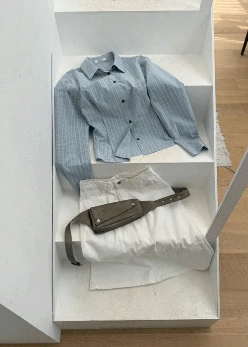 格紋修腰合身襯衫