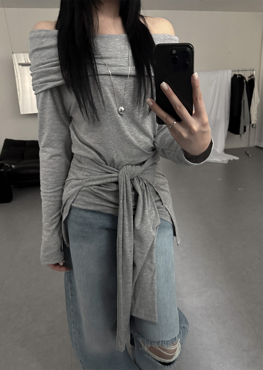 美肩綁帶修腰連帽上衣