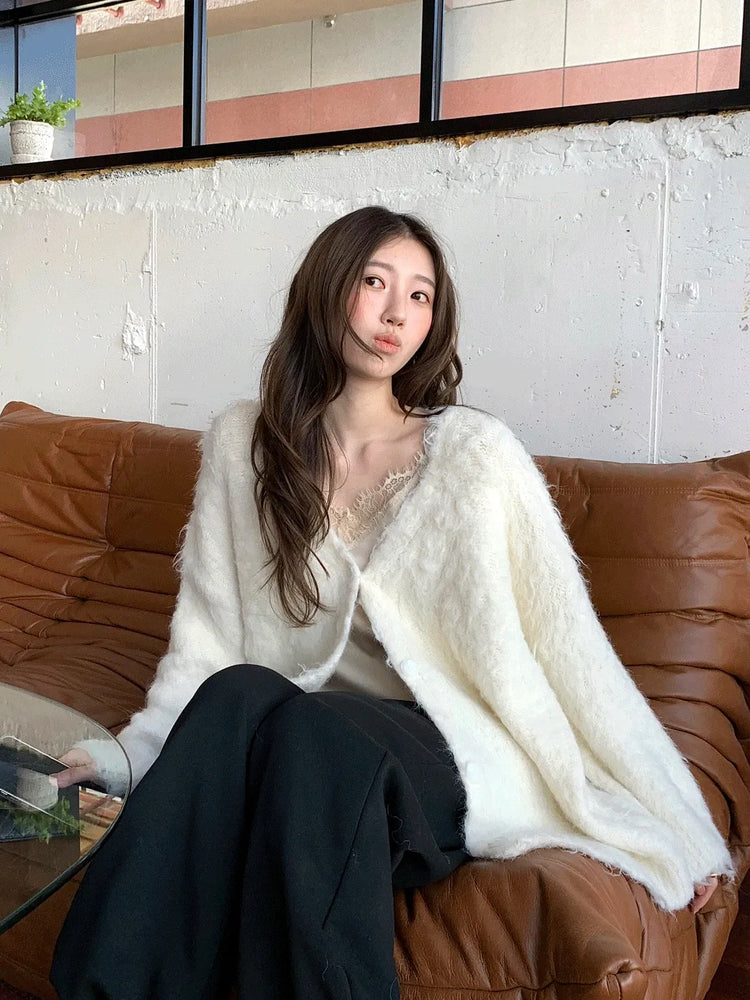 毛感細節排鈕寬鬆針織外套