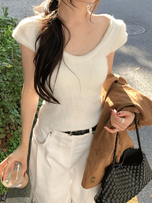 U領圈毛質感針織上衣