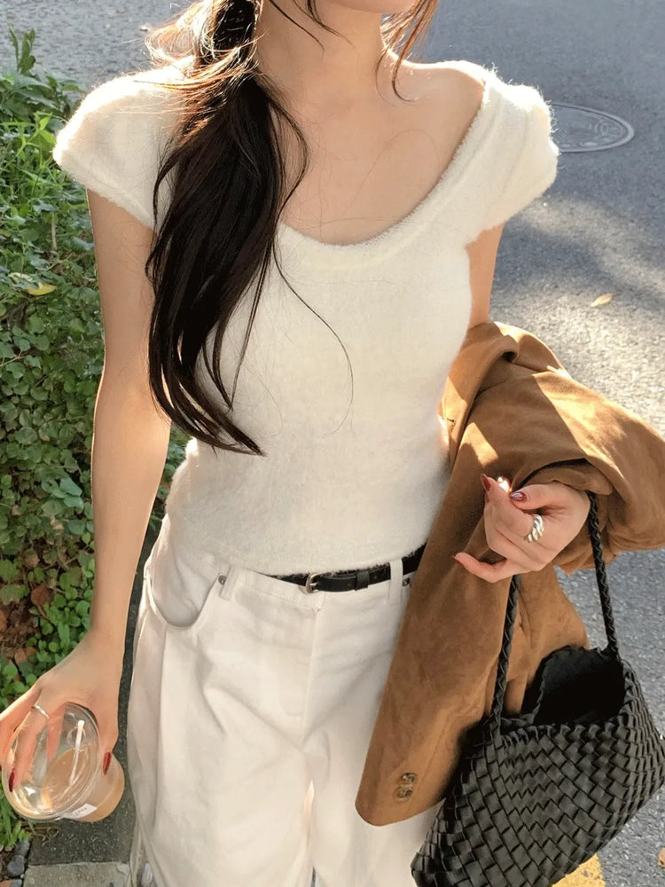 U領圈毛質感針織上衣