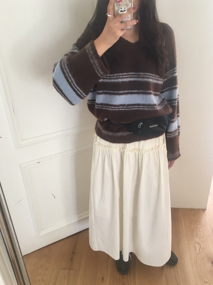 V領撞色條紋細節毛衣