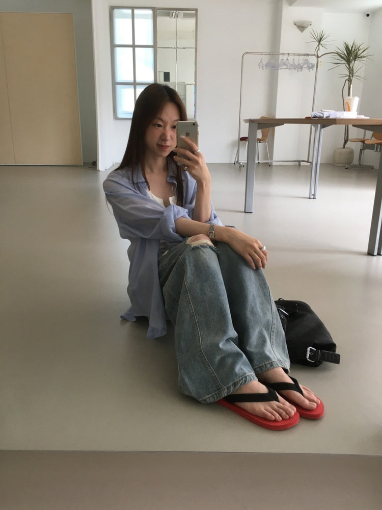 美色透膚背細節寬鬆襯衫