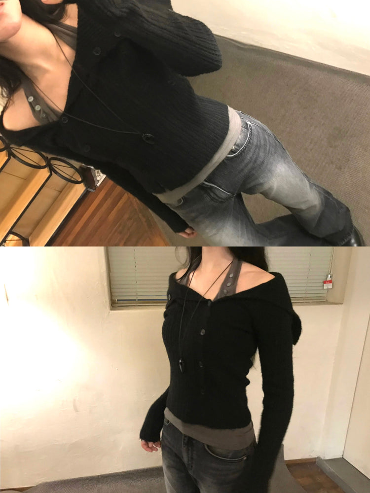 掛脖扣鈕細節背心