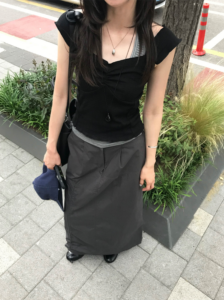 皺皺紋理胸壓線細節上衣