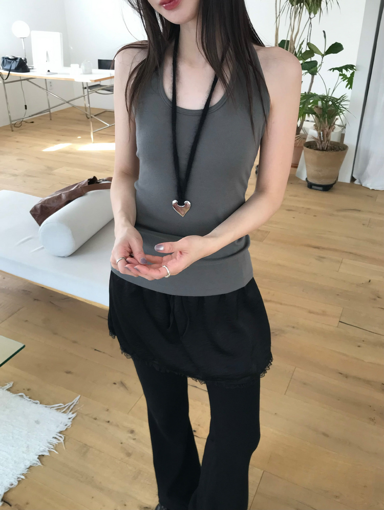 美肩撞色掛脖兩件式上衣