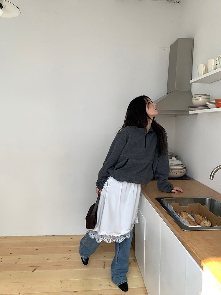 蕾絲邊光澤感不規則下擺裙