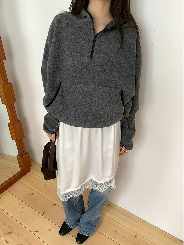 蕾絲邊光澤感不規則下擺裙