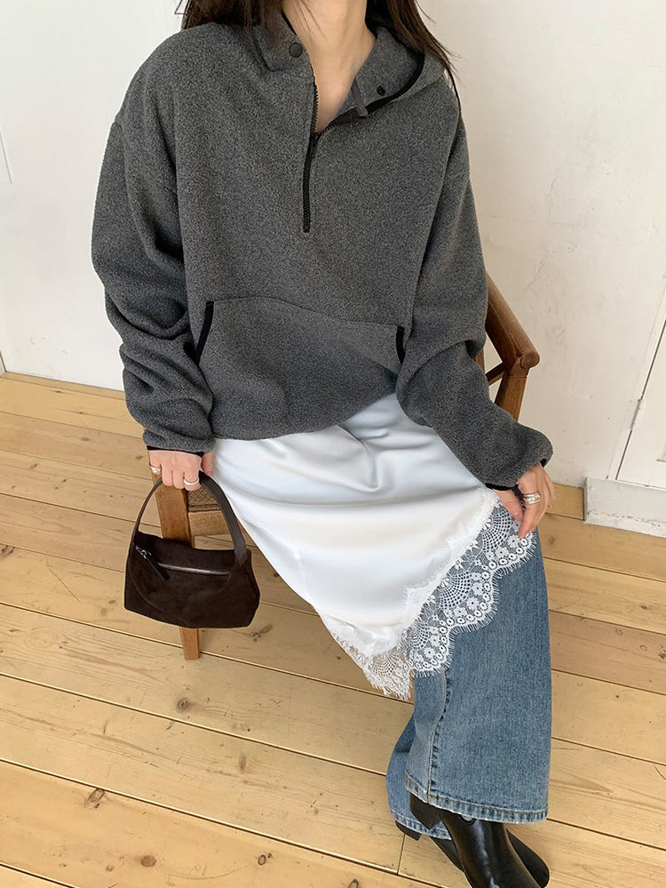 蕾絲邊光澤感不規則下擺裙