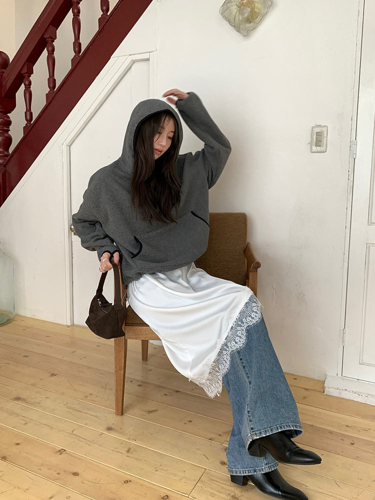 蕾絲邊光澤感不規則下擺裙